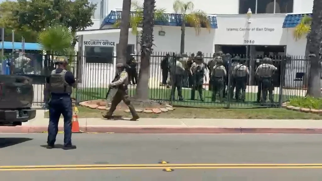 Security personnel are on the scene in San Diego, California, following reports of a gun attack at an Islamic center. May 8, 2026. Photo: Reuters.