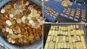 Student discovers hoard of gold while digging a drain